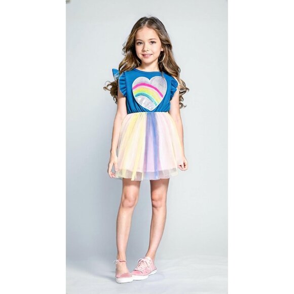 🆕Girls Blue Polyester Unicorn Tulle Tutu Dress Princess Casual 1-8T - Picture 2 of 8